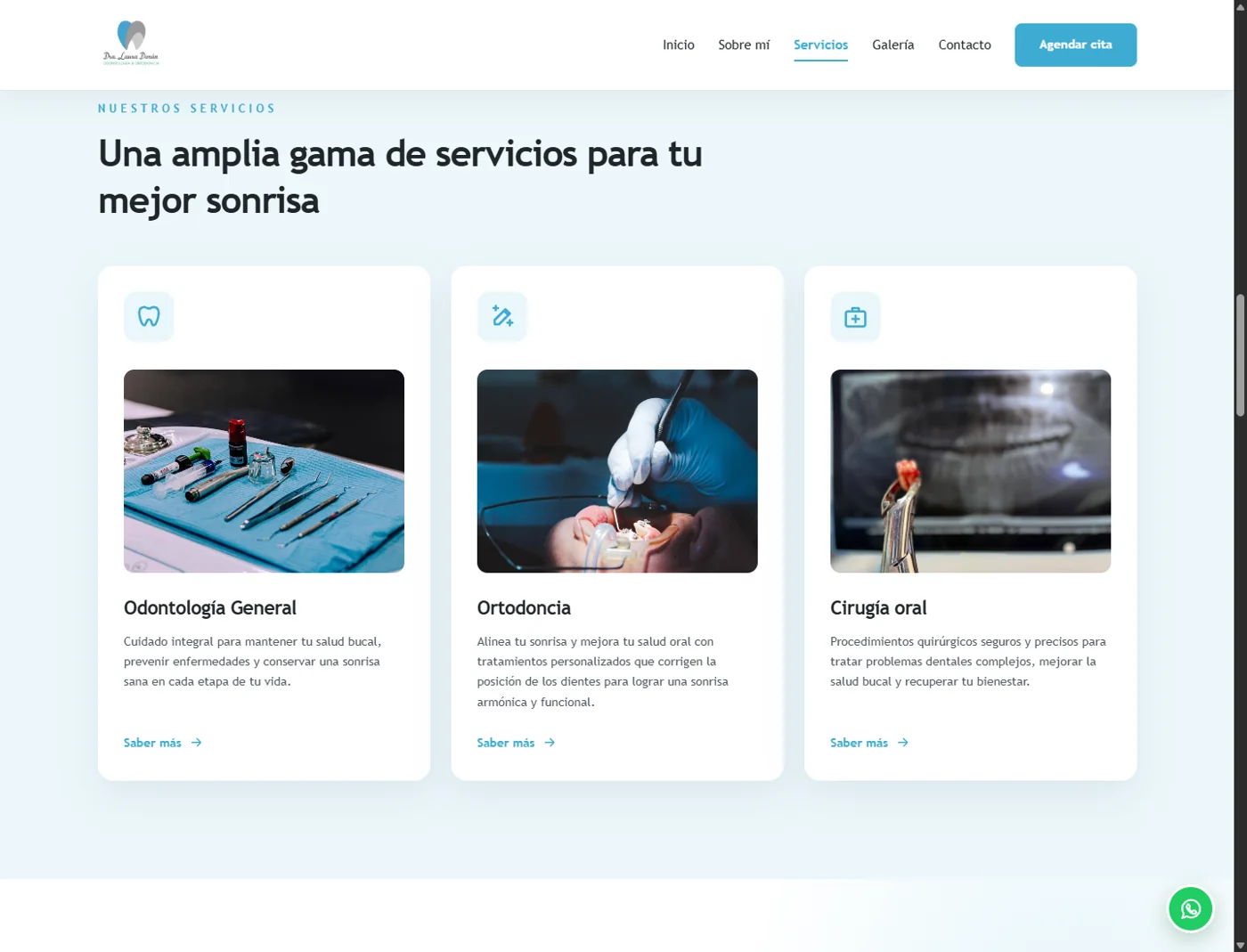 Tarjetas de servicios odontológicos de la web