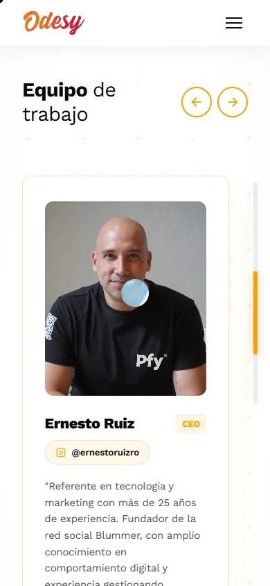 Adaptación móvil de la sección del equipo de Odesy