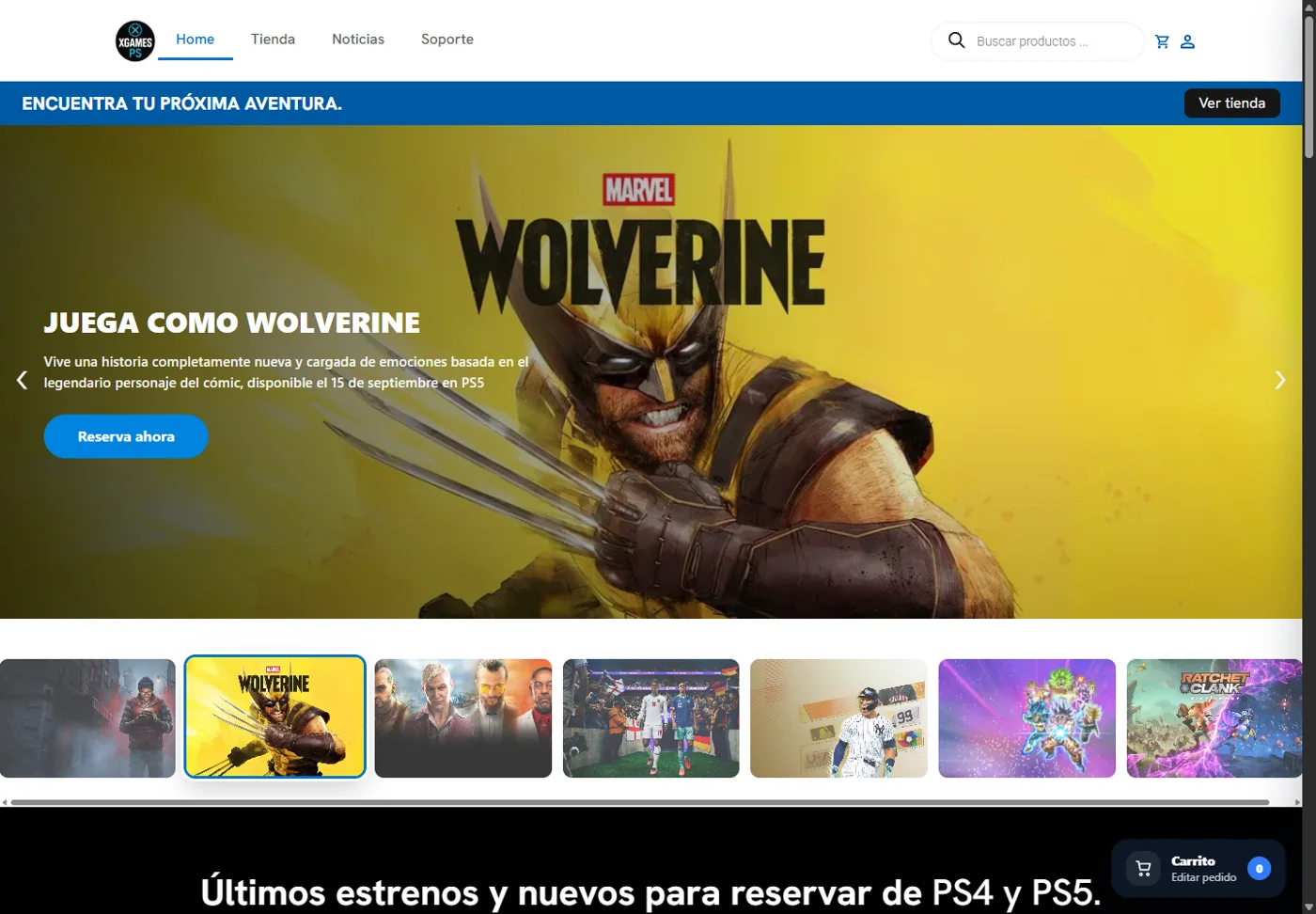 Portada de Xgames PS con carrusel de videojuegos