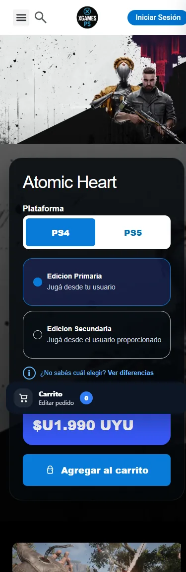 Versión móvil de la ficha de producto de Xgames PS