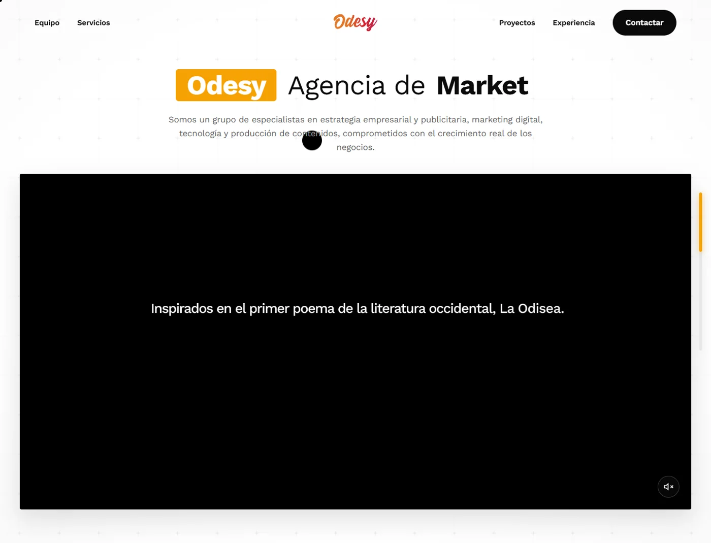 Portada del diseño web de Odesy con su titular y bloque audiovisual