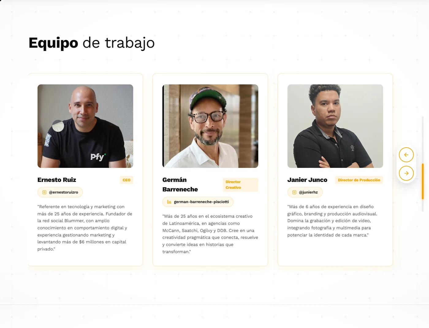 Sección del equipo de Odesy con perfiles y controles del carrusel