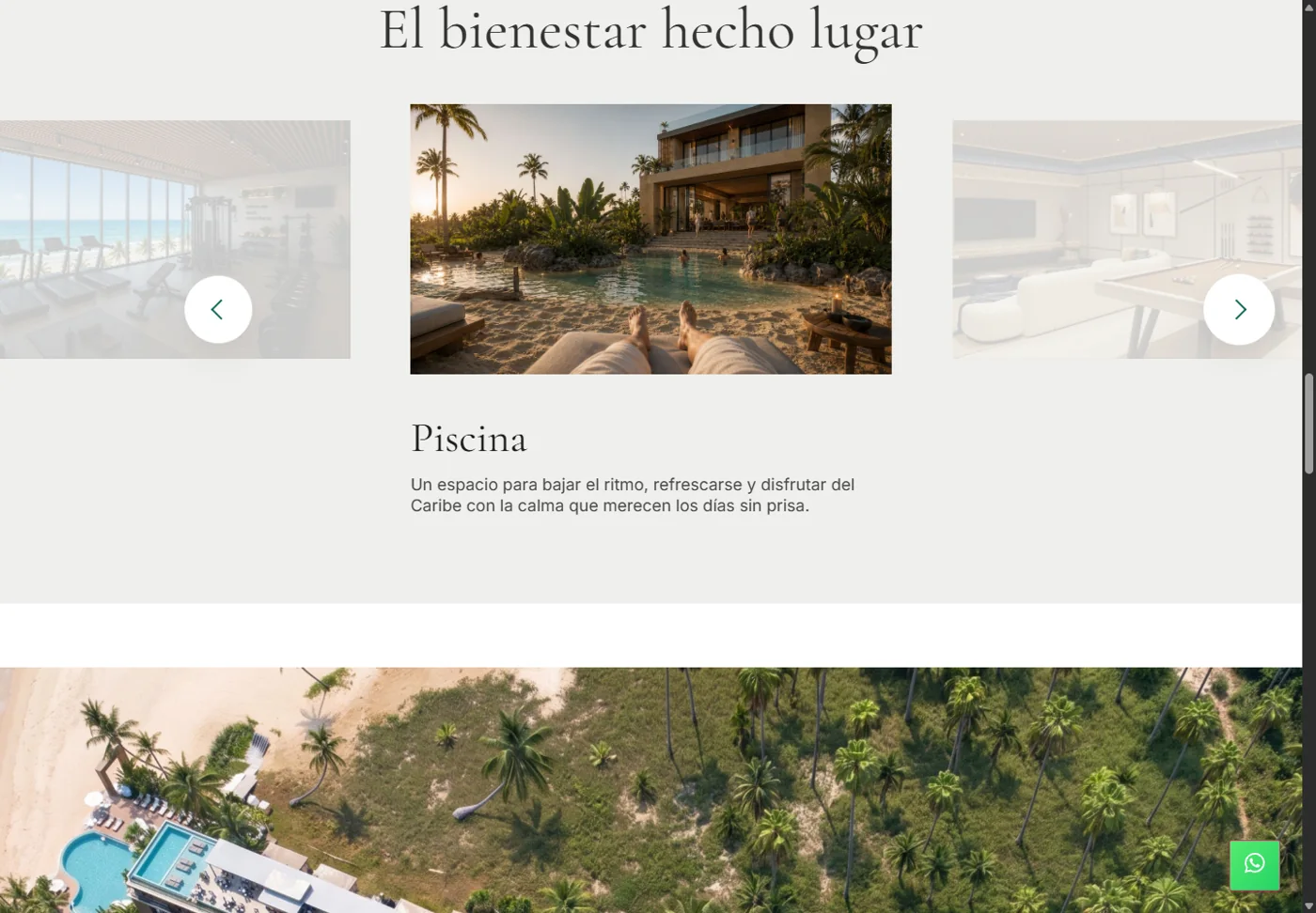 Sección de espacios y experiencias de la web Mayatt