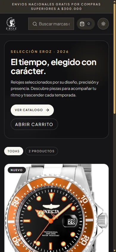 Catálogo EROZ Relojes en una pantalla móvil